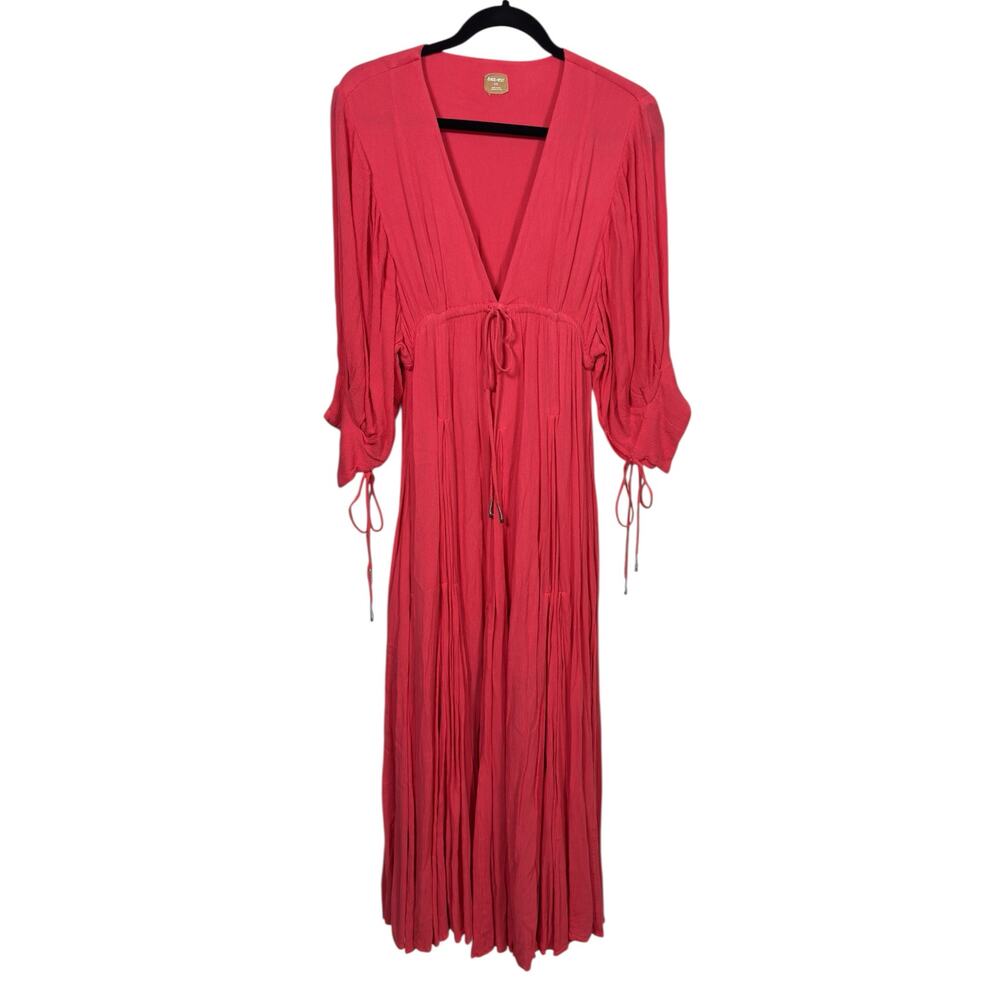 Free People Maxi Dress Womens Small Red free-est V-Neck Tie Front Rayon